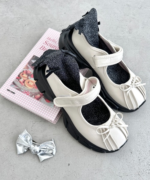 √nuage パンプス ボリュームソールバレリーナベルクロシューズ 