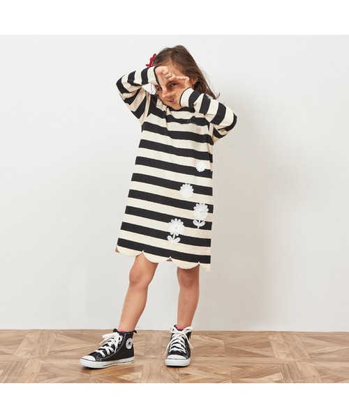 KP ワンピース 太ボーダー裾スカラップワンピース(90〜160) キッズ