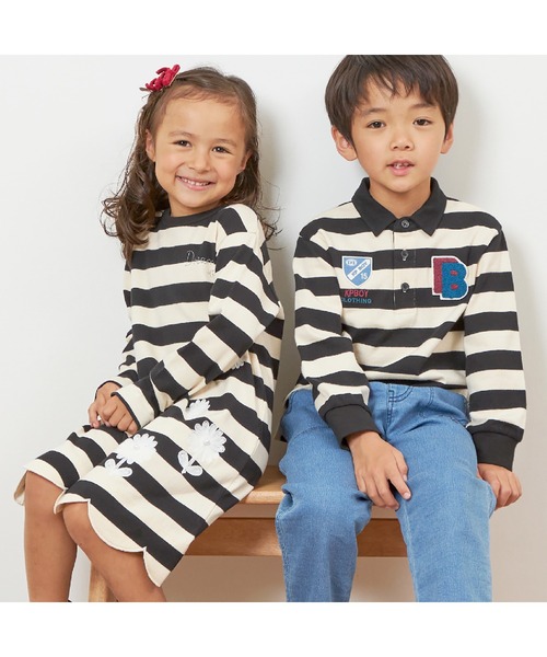 KP ワンピース 太ボーダー裾スカラップワンピース(90〜160) キッズ