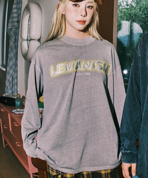 tシャツ 「Lemanism」レトロウォッシュ加工 メタリックデザインロゴ 長袖Tシャツ ロンT レディース メンズ