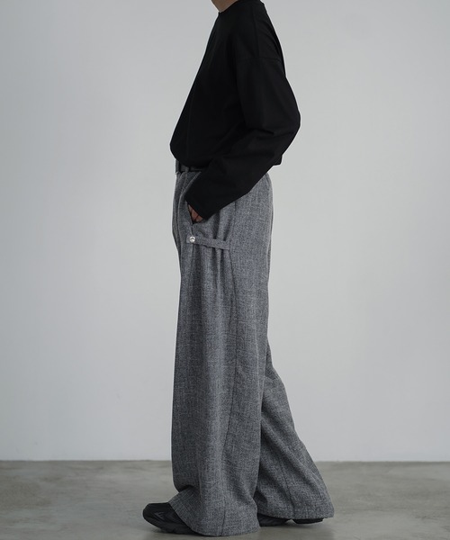 molk パンツ 「molk」ワイドストレートサイドボタンツイードパンツ