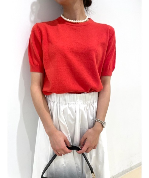「Mila Owen」 半袖ニット 1 レッド レディース Mila Owen（ミラオーウェン）の「ベーシック半袖ニットプル