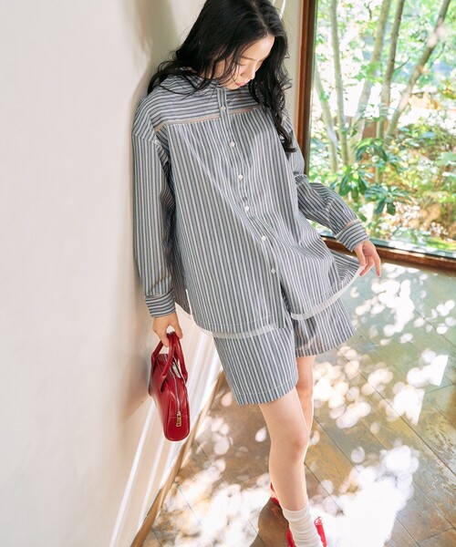 FUNSET OF ART 半袖　シャツ　ブラウス　ストライプ　切り替え FUNSET OF ART（ファンセットオブアート）の「FUNSET OF ART