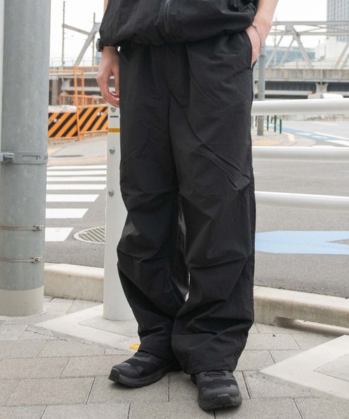 ミリタリーナイロンパンツ イージーパンツ W90(L～XL(LL))ブラック 黒 WEGO（ウィゴー） ワイドパンツ カーゴパンツ WEGO/ナイロンイージー