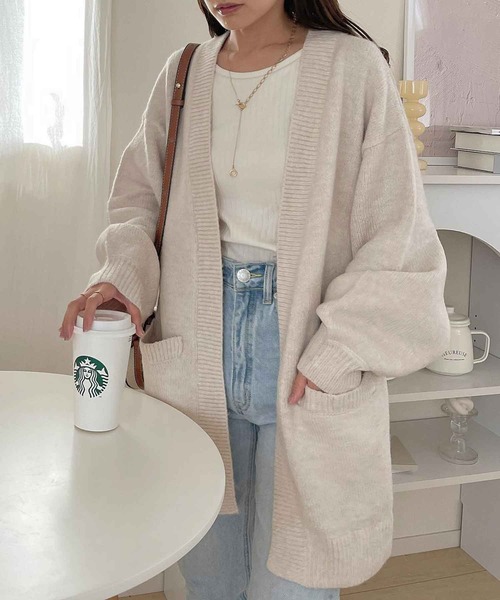 「reca」 ニットカーディガン M ベージュ レディース_画像4