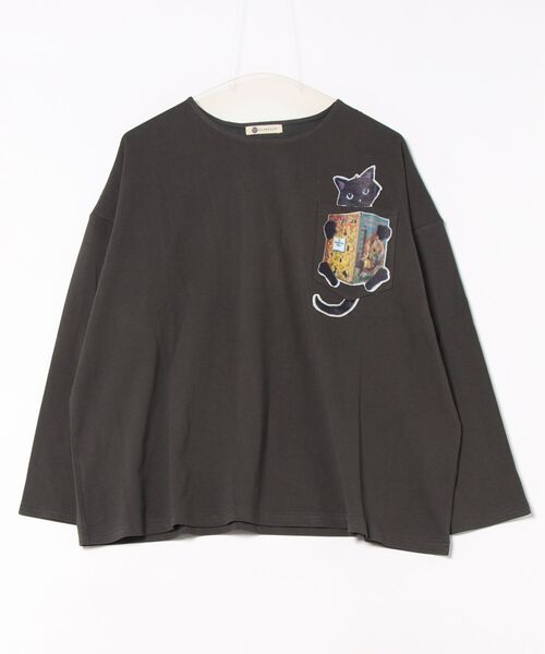 tシャツ (BD)「BARNDOOR」猫 プリント 胸ポケット付き 長袖 Tシャツ レディース