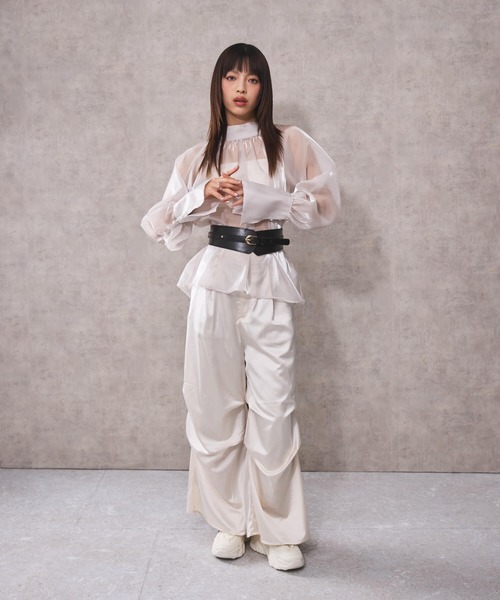 DIP IN CHOCOLATE ワイドパンツ パンツ サイドタックサテンパンツ「DIP