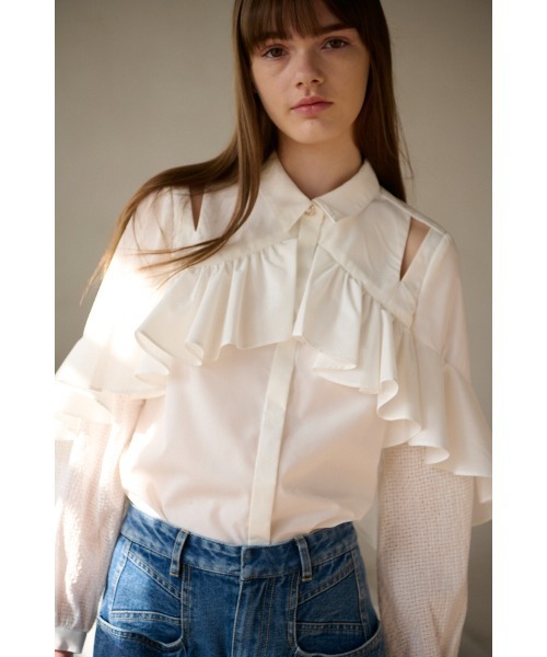 ブラウス シャツ Madelina Blouses ラッフルカットアウトシャツ レディース