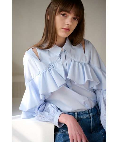 ブラウス シャツ Madelina Blouses ラッフルカットアウトシャツ レディース Estella.K ブラウス シャツ Madelina Blouses ラッフルカット