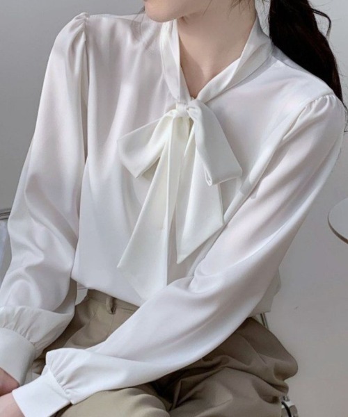 ブラウス シャツ ボウタイネック上品リボンブラウス レディース
