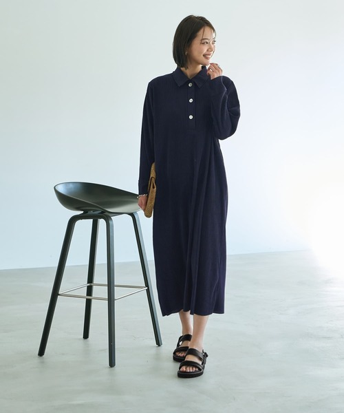 STYLE DELI ワンピース プリーツ加工襟付き長袖ワンピース