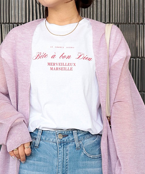 tシャツ ロールアップスリーブ ロゴTシャツ レディース