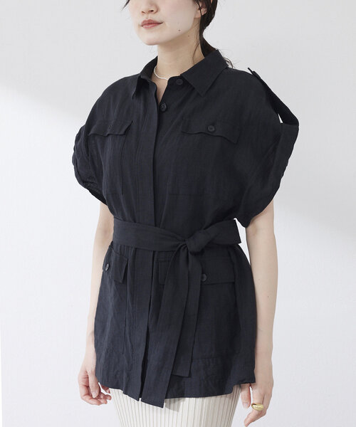 美品✨現行 MOGA シュリンクリネンケープ ベスト ジレ Whim Gazette ベスト ジレ リネンミリタリージレ レディース
