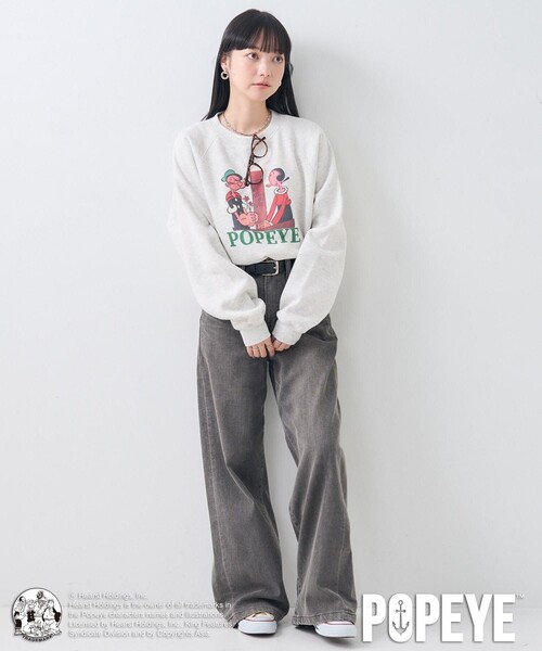 「FREAK'S STORE」 スウェットカットソー「popeyeコラボ」 フリ- ライトグレー レディース FREAK'S STORE 「FREAK'S STORE」 スウェットカットソー「popeye