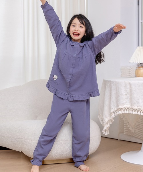 チュニック　パジャマ　長袖 DAY CLOSET パジャマ ルームウェア キッズ 長袖ステッチフリル
