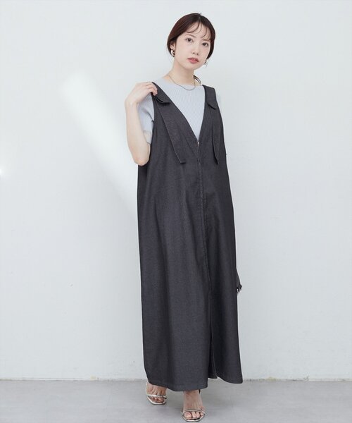 natural couture ワンピース 「mamamo」肩リボンデニムライク