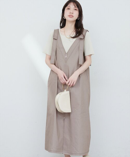 natural couture ワンピース 「mamamo」肩リボンデニムライク