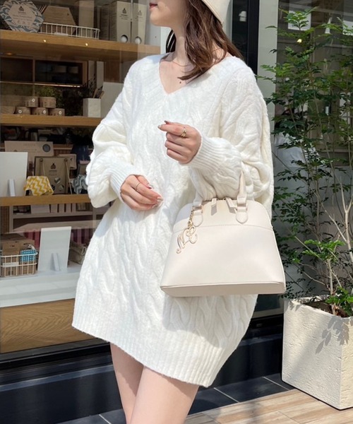 ワンピース トップス フロントジップVネックワンピース