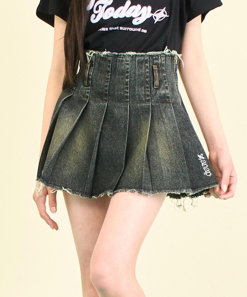 ANAP GiRL（アナップガール） スカート クラッシュ デニム プリーツ