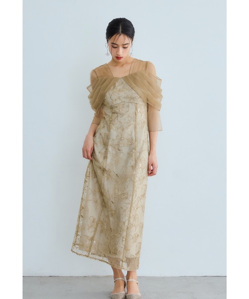 niana ドレス オフショルダースパンコール刺繍レースドレス 結婚