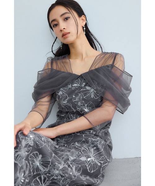 niana（ニアナ） ドレス オフショルダースパンコール刺繍レースドレス