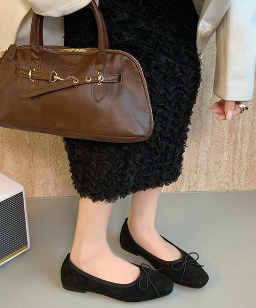 LOWO バレエシューズ パンプス リボン バレエシューズ フラット