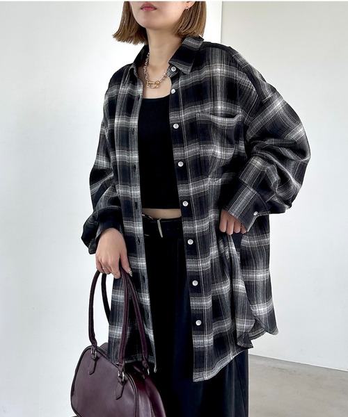 PAGEBOY ブラウス シャツ オンブレチェック2WAYシャツ