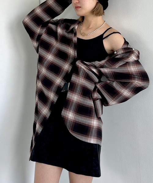 PAGEBOY ブラウス シャツ オンブレチェック2WAYシャツ