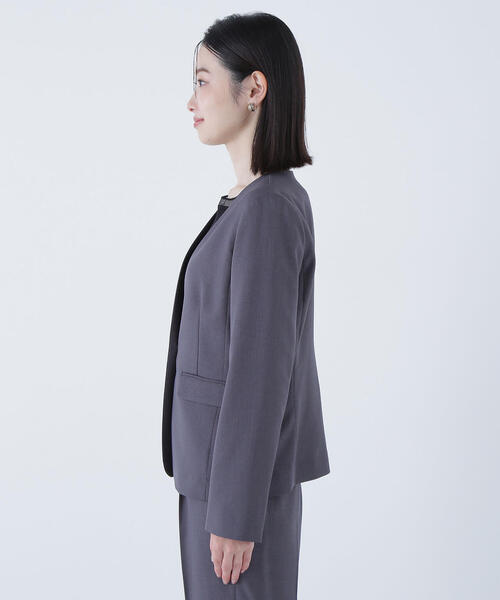 【ナチュラルビューティーベーシック】ノーカラージャケット パンツ ブラウス3点 セットアップノーカラージャケット（ノーカラージャケット）｜NATURAL