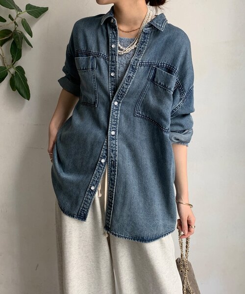 DouDou（ドゥドゥ） ブラウス シャツ リヨセルデニムポケットシャツ