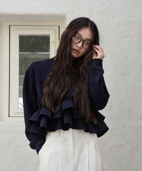 I_am トレーナー スウェット frill hem bonding sweat / フリルヘム