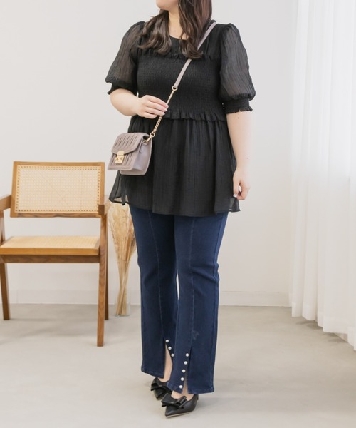 「CLETTE」 半袖チュニック 4L クリーム レディース_画像3