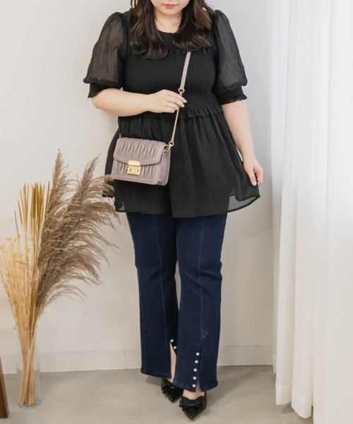 「CLETTE」 半袖チュニック 4L クリーム レディース_画像5