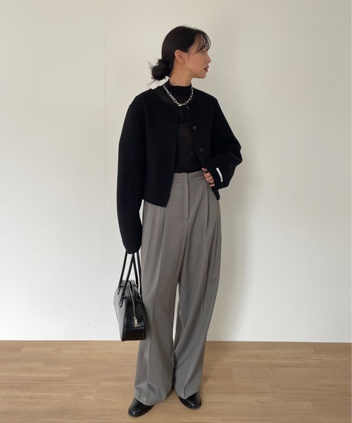 即購入◎ Didot.showroom ノーカラーウールジャケット コート Didot.showroom】ノーカラーウールジャケット