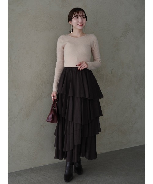 【新品タグ付き】anuans コットンクレープティアードスカートS /BROWN anuans（アニュアンス） スカート コットンクレープティアードスカート