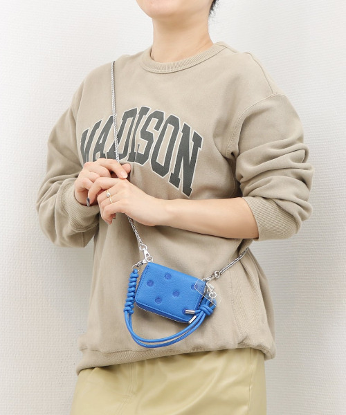 二つ折り財布 財布 ペルケ perche / ドット刺繍ジャバラチャームウォレットショルダー レディースの画像