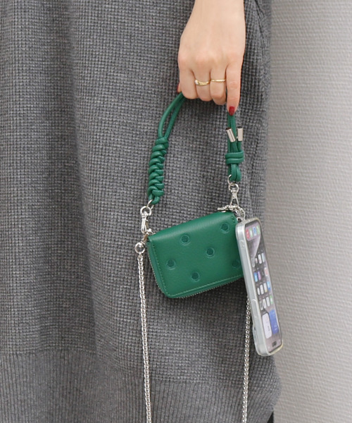 二つ折り財布 財布 ペルケ perche / ドット刺繍ジャバラチャームウォレットショルダー レディースの画像