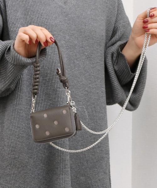 二つ折り財布 財布 ペルケ perche / ドット刺繍ジャバラチャームウォレットショルダー レディースの画像