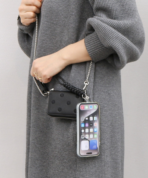 二つ折り財布 財布 ペルケ perche / ドット刺繍ジャバラチャームウォレットショルダー レディースの画像