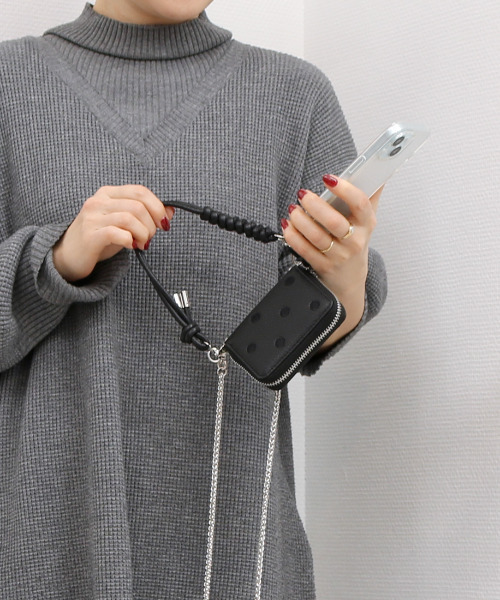 二つ折り財布 財布 ペルケ perche / ドット刺繍ジャバラチャームウォレットショルダー レディースの画像