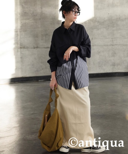 「antiqua」 長袖シャツ ONESIZE ブラック レディース_画像8