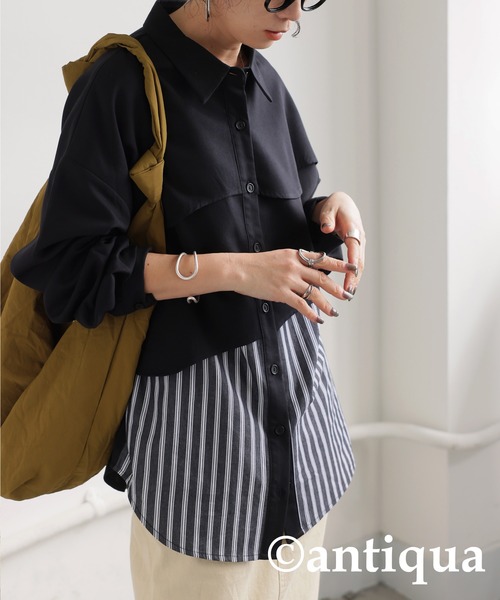 「antiqua」 長袖シャツ ONESIZE ブラック レディース_画像9