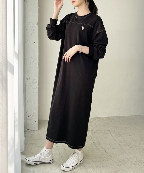 「U.S. POLO ASSN.」 長袖ワンピース MEDIUM ネイビー レディース_画像8