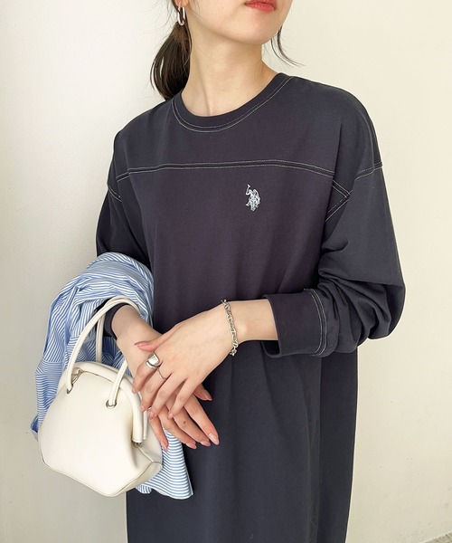 「U.S. POLO ASSN.」 長袖ワンピース MEDIUM ネイビー レディース_画像9