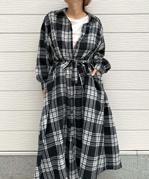 「Q」 シャツワンピース MEDIUM オレンジ系その他 レディース_画像3