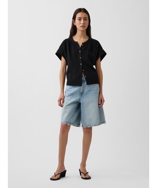 GAP（ギャップ） ブラウス シャツ 半袖 リラックススフィット ボタン