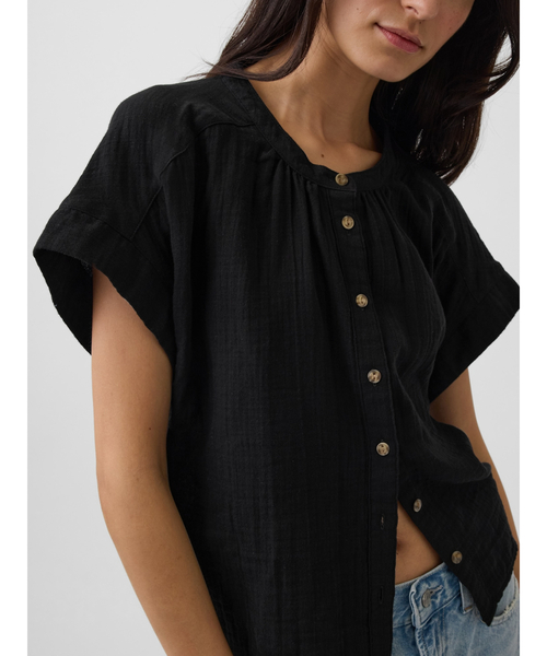 GAP（ギャップ） ブラウス シャツ 半袖 リラックススフィット ボタン