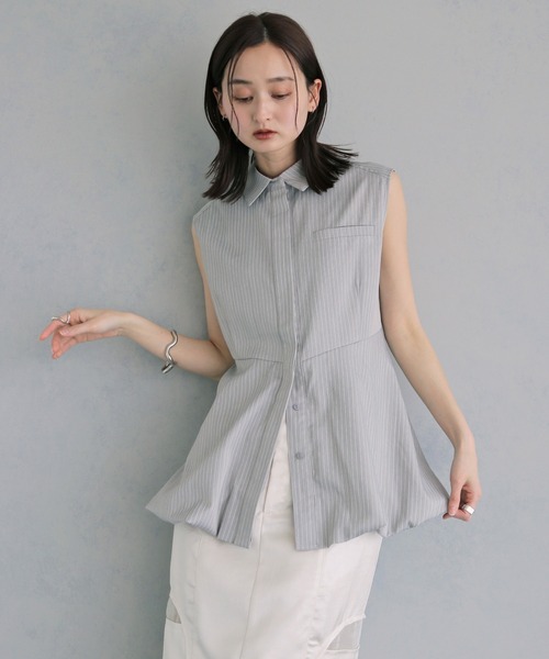 ブラウス シャツ 夏 「＆ｇ'aime 」ノースリーブストライプペプラムシャツ　Sleeveless Striped Peplum Shirt レディース | &g'aime