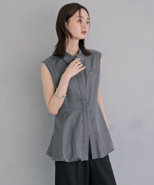 ブラウス シャツ 夏 「＆ｇ'aime 」ノースリーブストライプペプラムシャツ　Sleeveless Striped Peplum Shirt レディース | &g'aime | 02