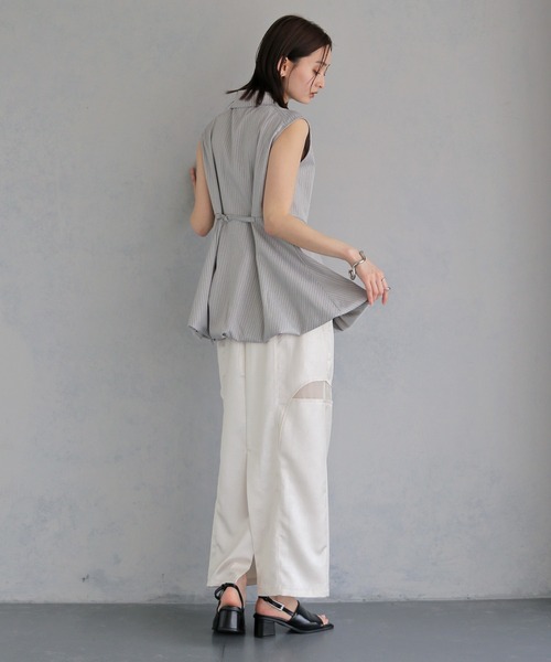 ブラウス シャツ 夏 「＆ｇ'aime 」ノースリーブストライプペプラムシャツ　Sleeveless Striped Peplum Shirt レディース | &g'aime | 14